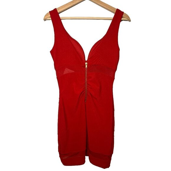 Emerald Sundae Illusion Stretch Bodycon Red Dress - Picture 3 of 7